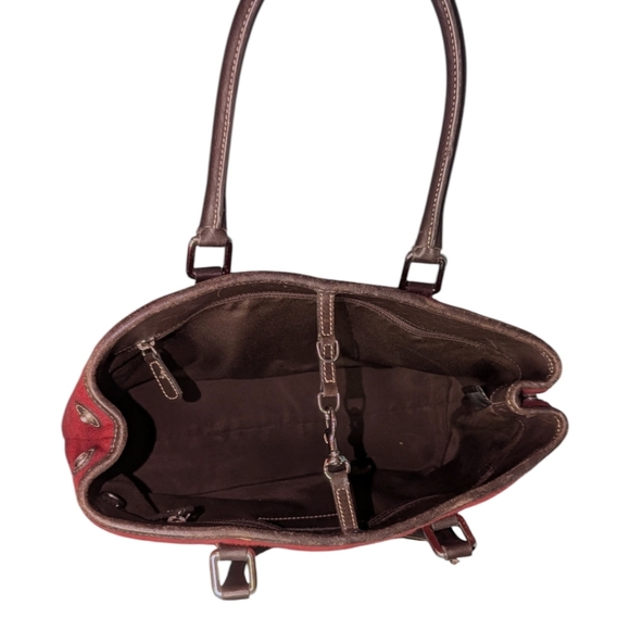 Vintage Coach • Signature Wool & Leather Tote Bag F1J-7723 Burgundy Oxblood Y2K - Picture 8 of 15